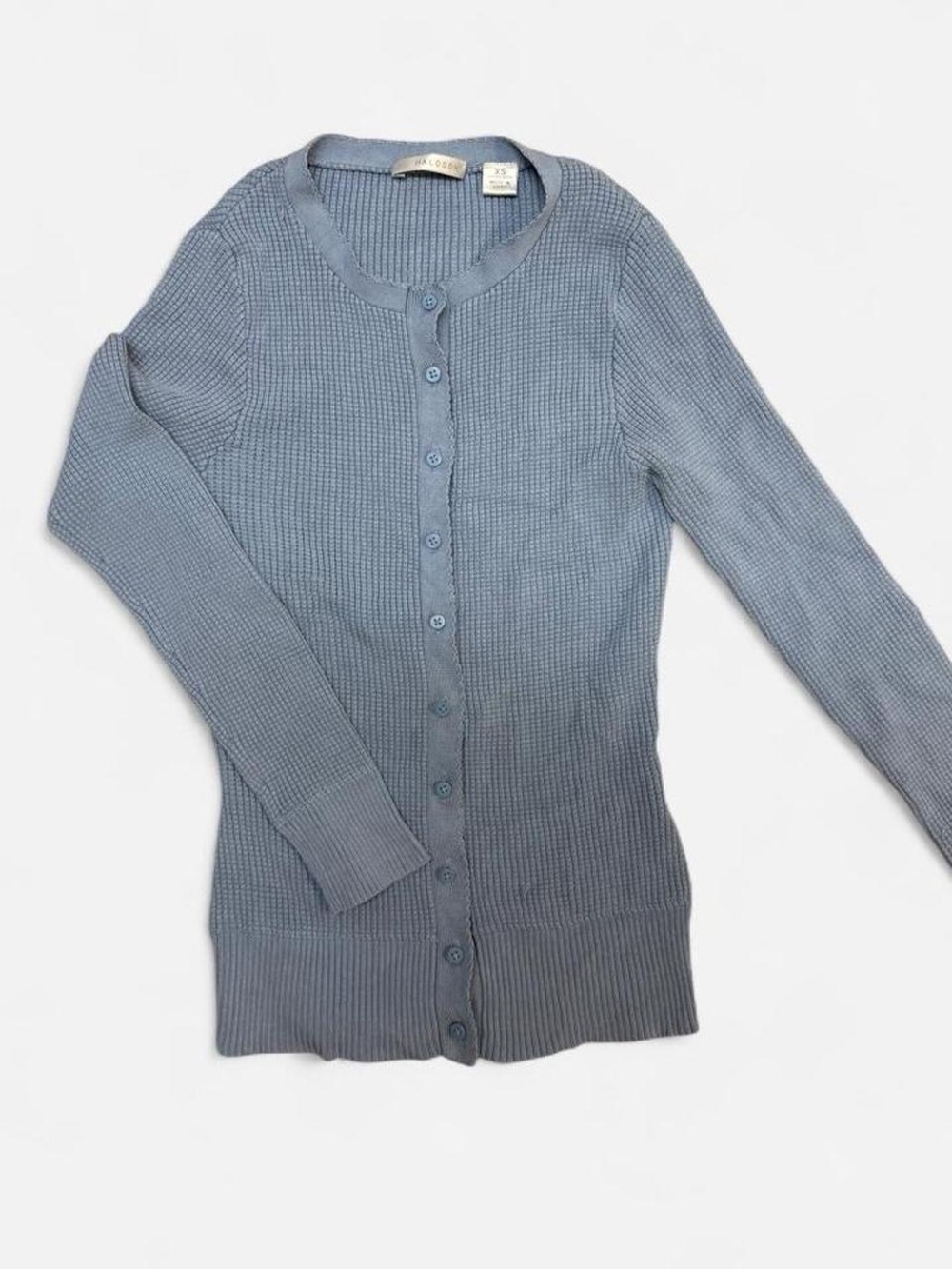 Halogen Slim Ribbed Button-Front Cardigan - Dusty Blue